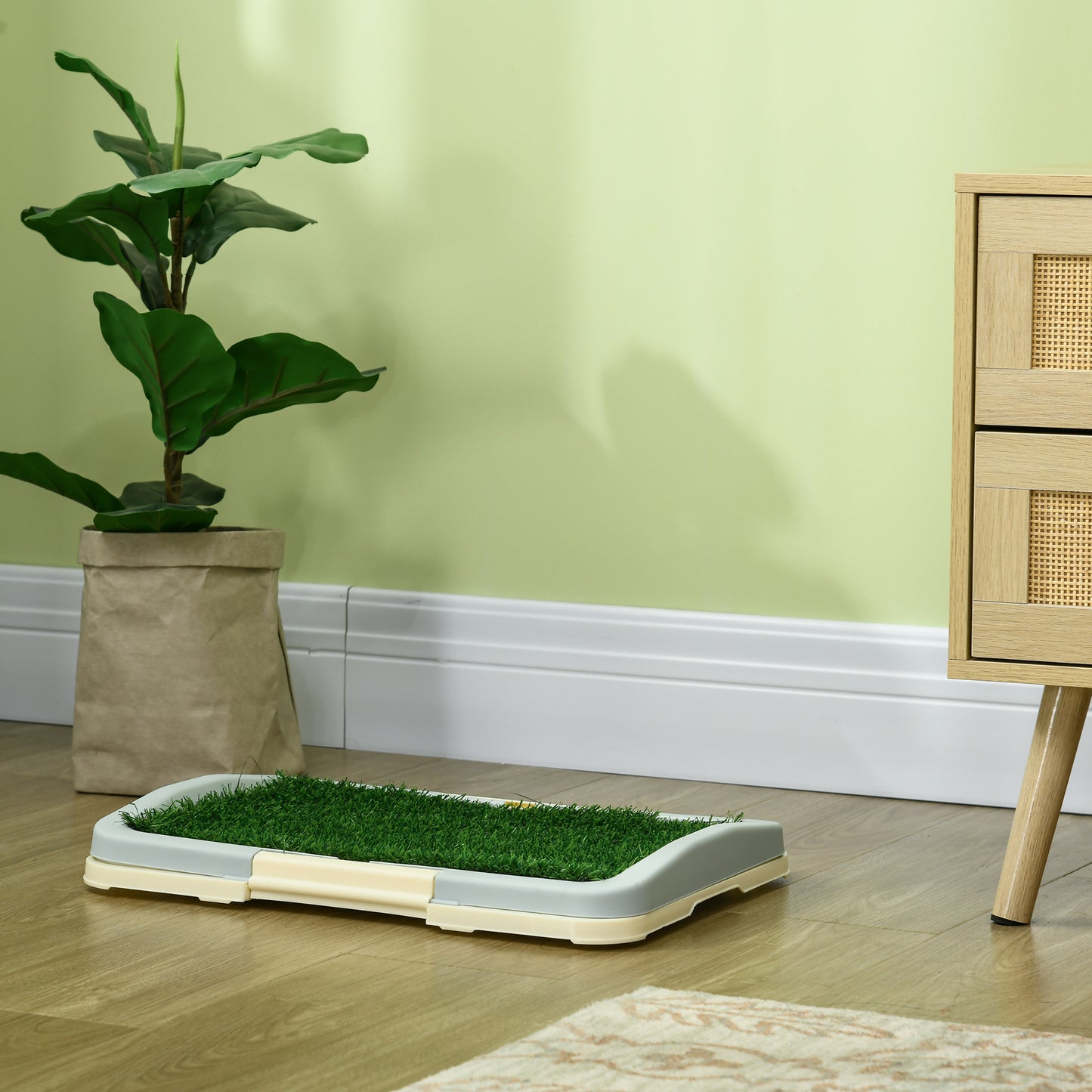 PawHut Puppy Training Pad Indoor Portable Puppy Pee Pad with Artificial Grass Grid Panel Tray 46.5 x 34cm