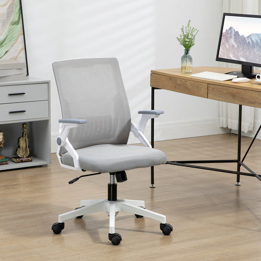 Vinsetto Mesh Office Chair, Desk Chair with Lumbar Support, Flip-up Armrest, Swivel Wheels, Adjustable Height, Grey