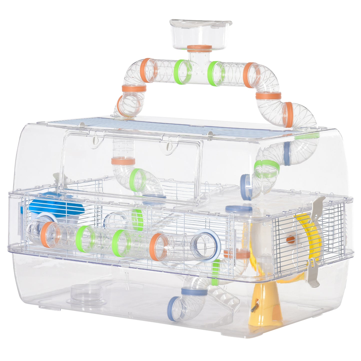 PawHut Transparent Hamster Cage with Accessories Gerbil Haven Multilevel Rodent House