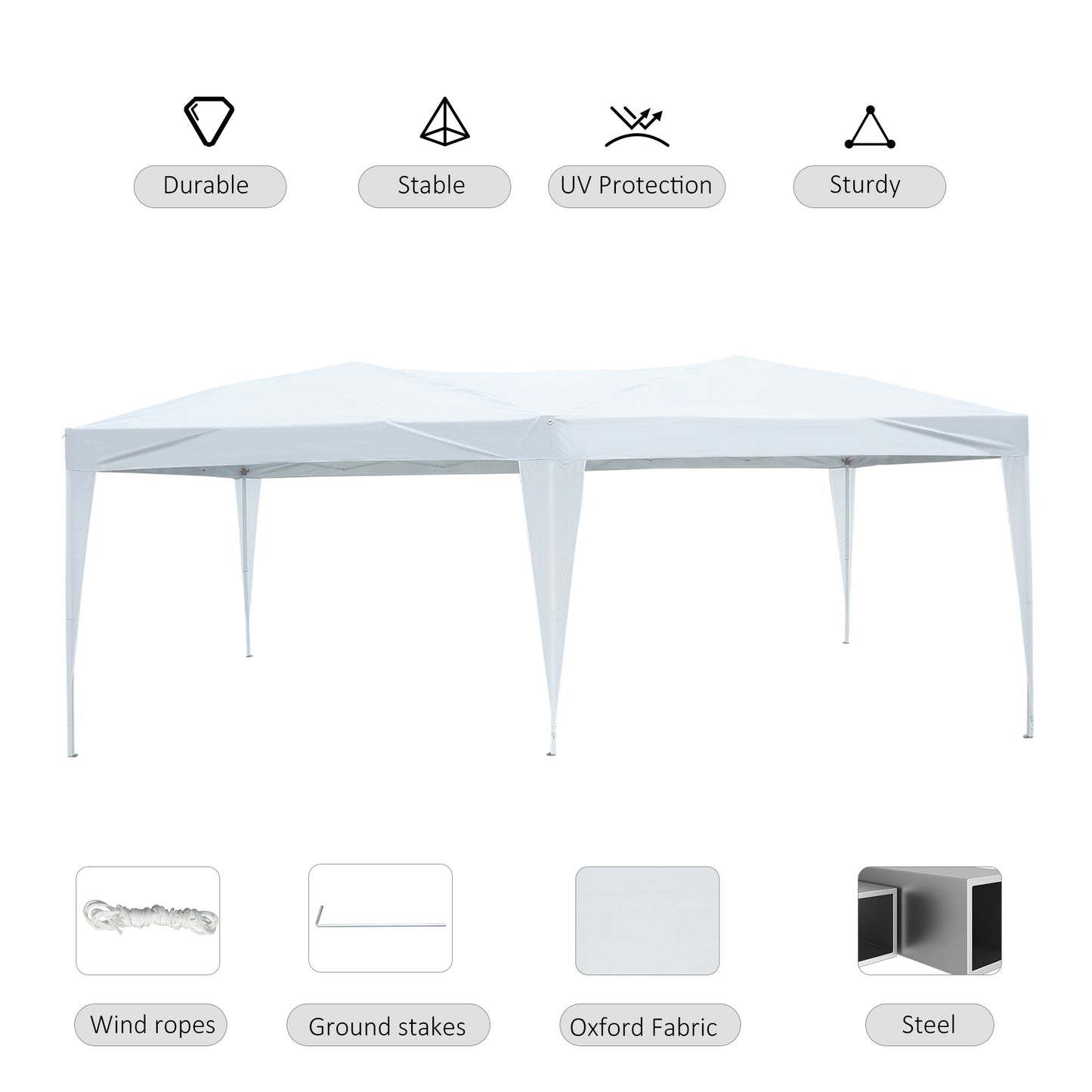 Outsunny 3 X 6M Heavy Duty Waterpoof UV Resistant Pop Up Gazebo Canopy Marquee Party Tent Wedding Awning-White