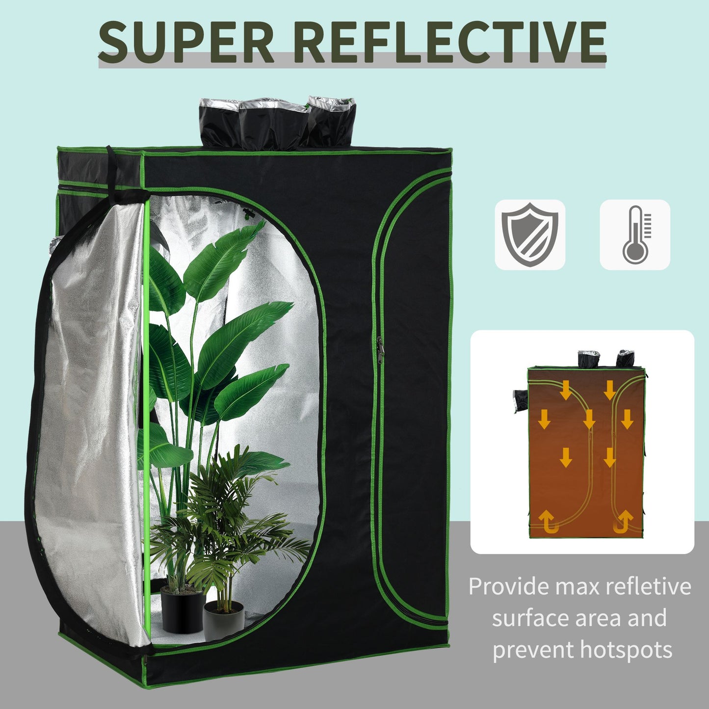 Outsunny Mylar Hydroponic Grow Tent with Vents and Floor Tray for Indoor Plant Growing