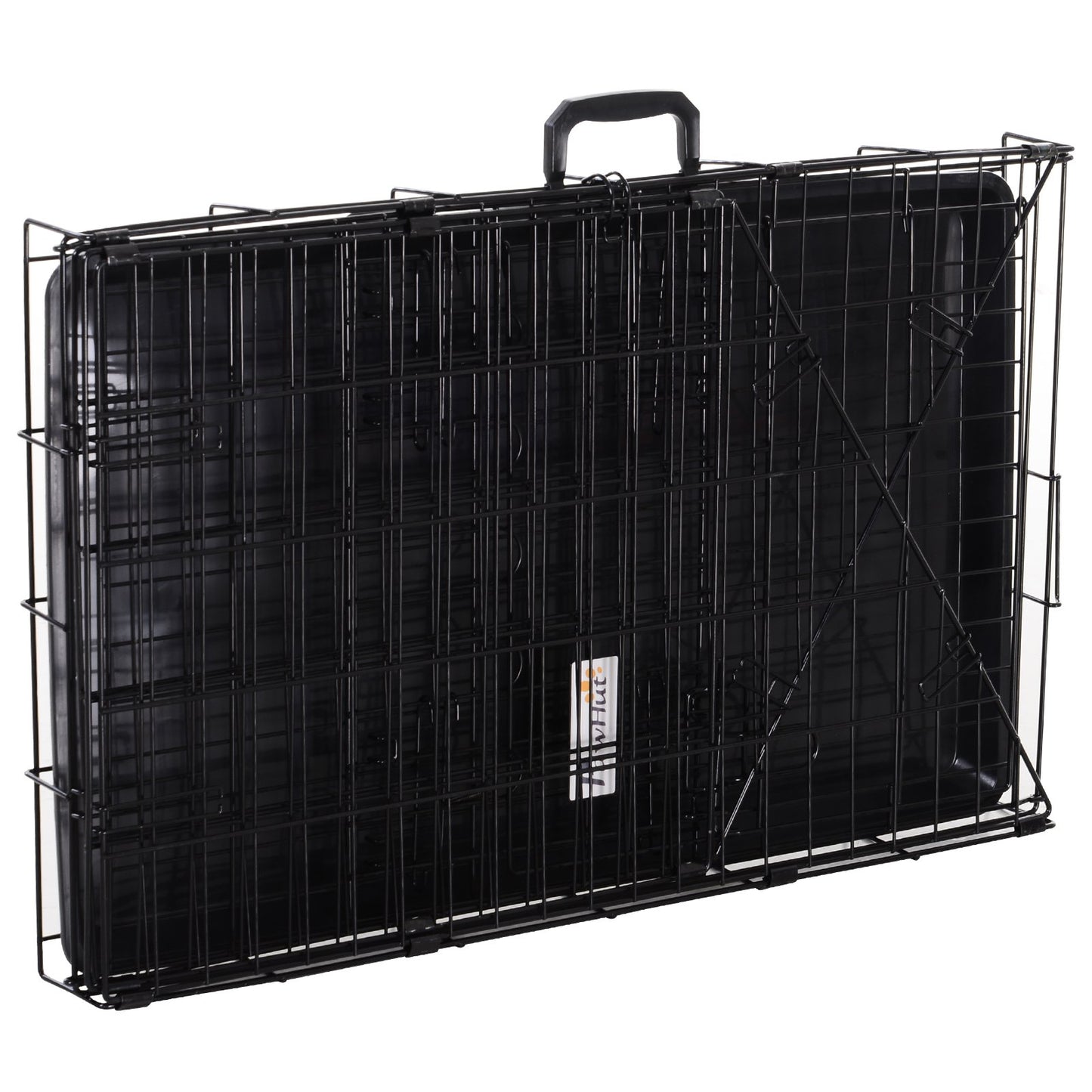 PawHut Dogs Metal Collapsible Medium Transport Crate w/ Removeable Tray Black