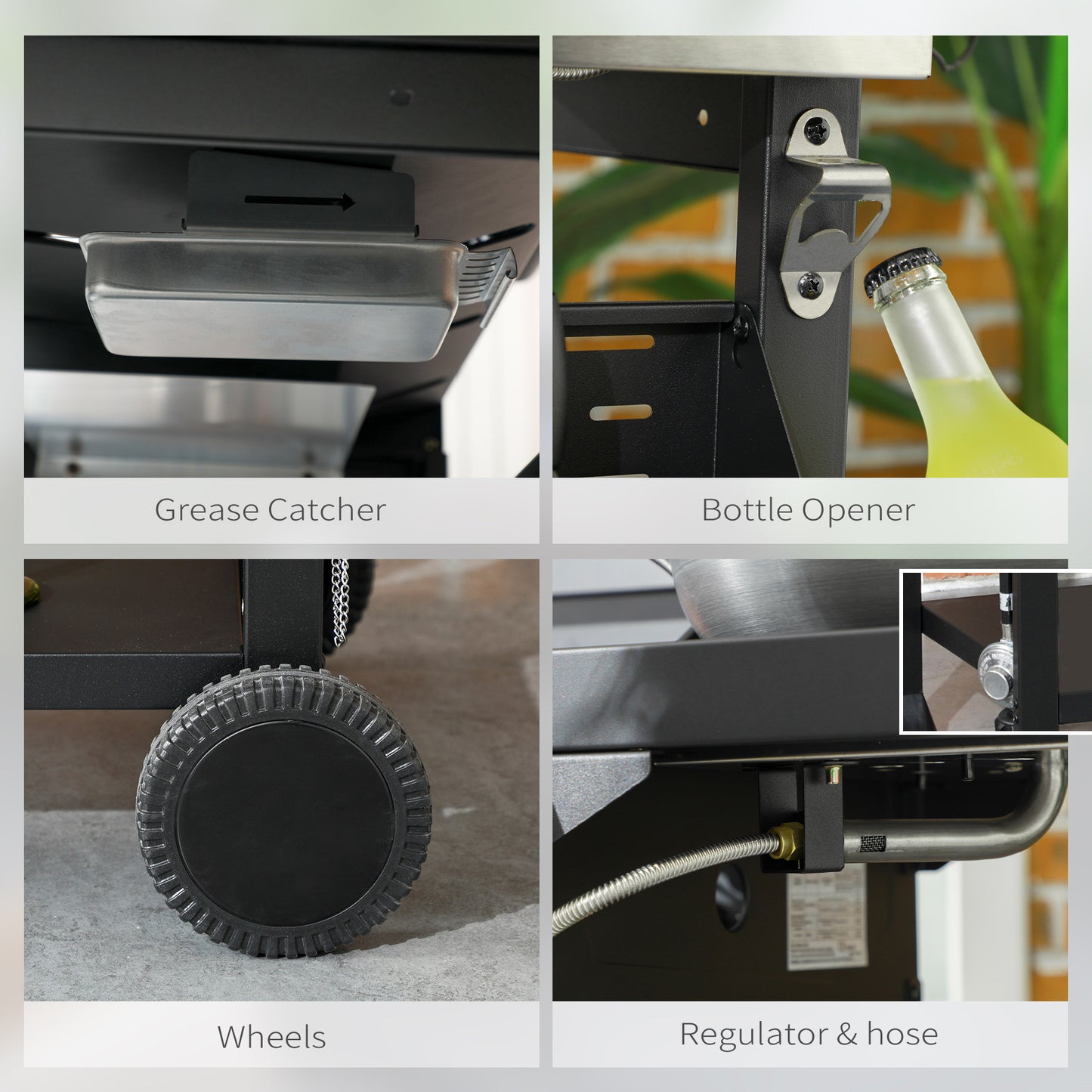 Outsunny Galvanised Steel 4+1 Gas Burner BBQ Grill Trolley, Black