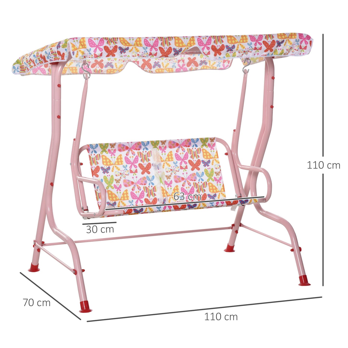 Outsunny 2-Seat Kids Canopy Garden Swing Chair Hammock Lounge Toddler Seat Belt Awning Pink