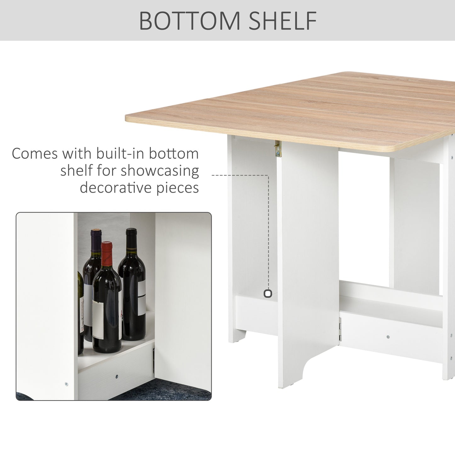 HOMCOM Drop-Leaf Dining Table Folding Desk Foldable Bar Table with Storage Shelf