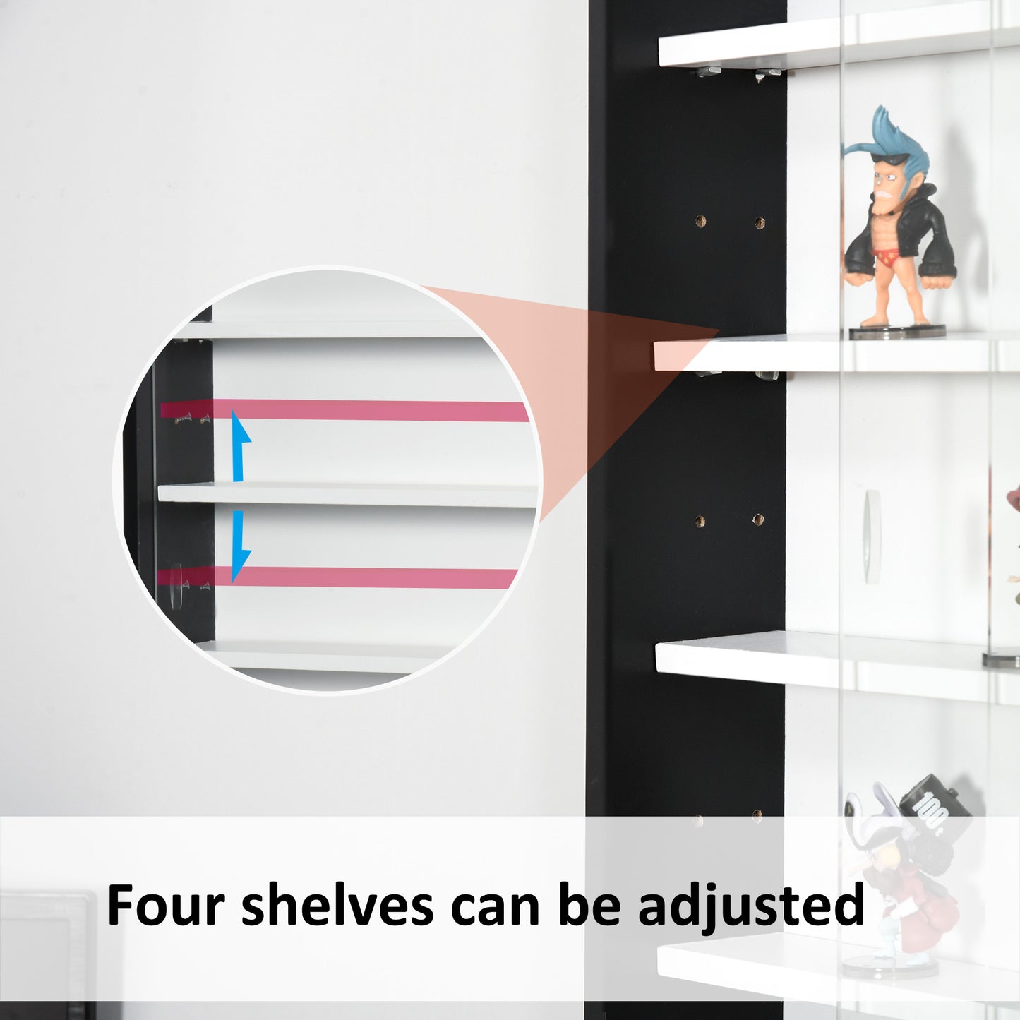 HOMCOM 5-Tier Wall Display Shelf Cabinet w/ Adjustable Shelves Glass Doors Black/White