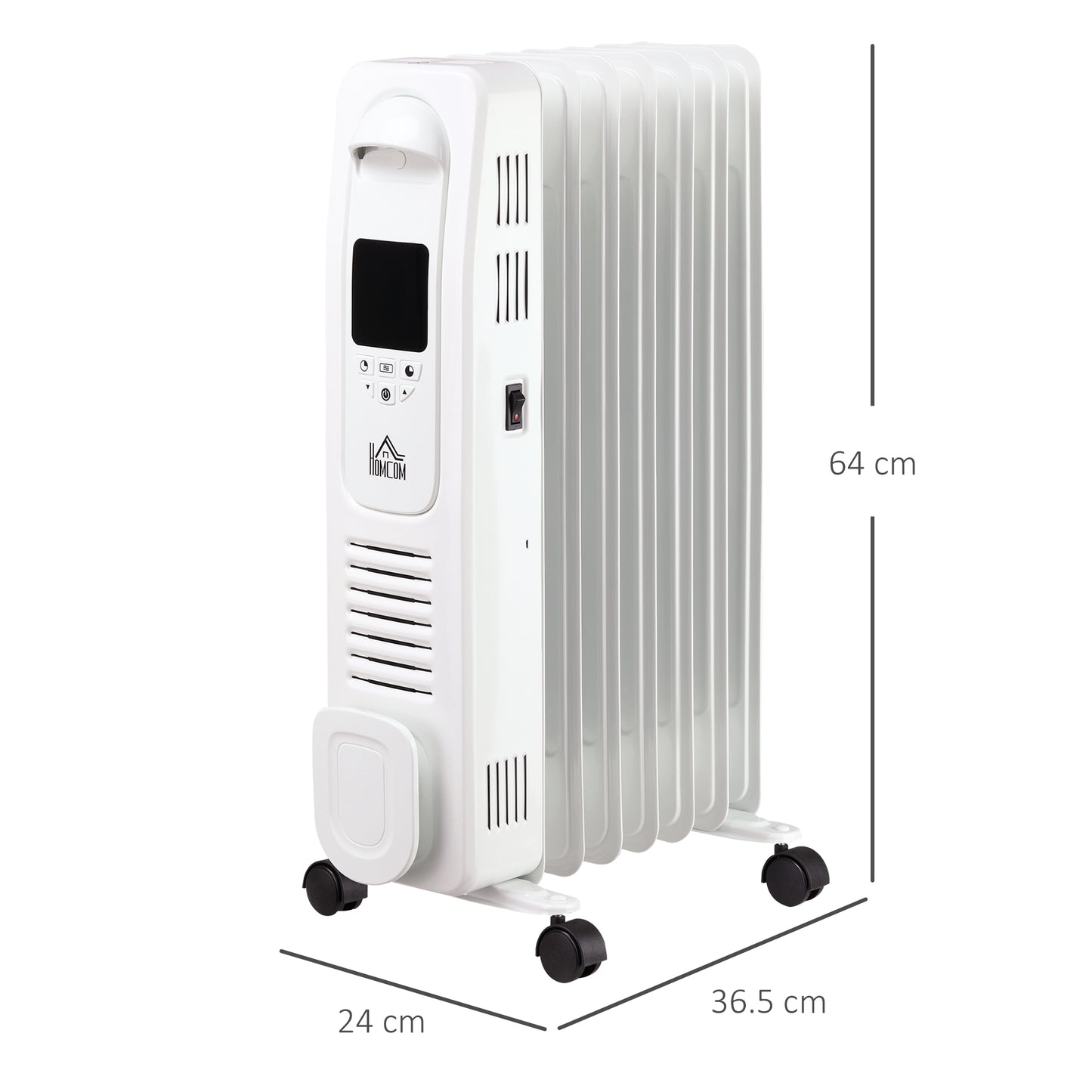 HOMCOM 1630W Oil Filled Radiator, 7 Fin Portable Heater w/ Timer Remote Control White