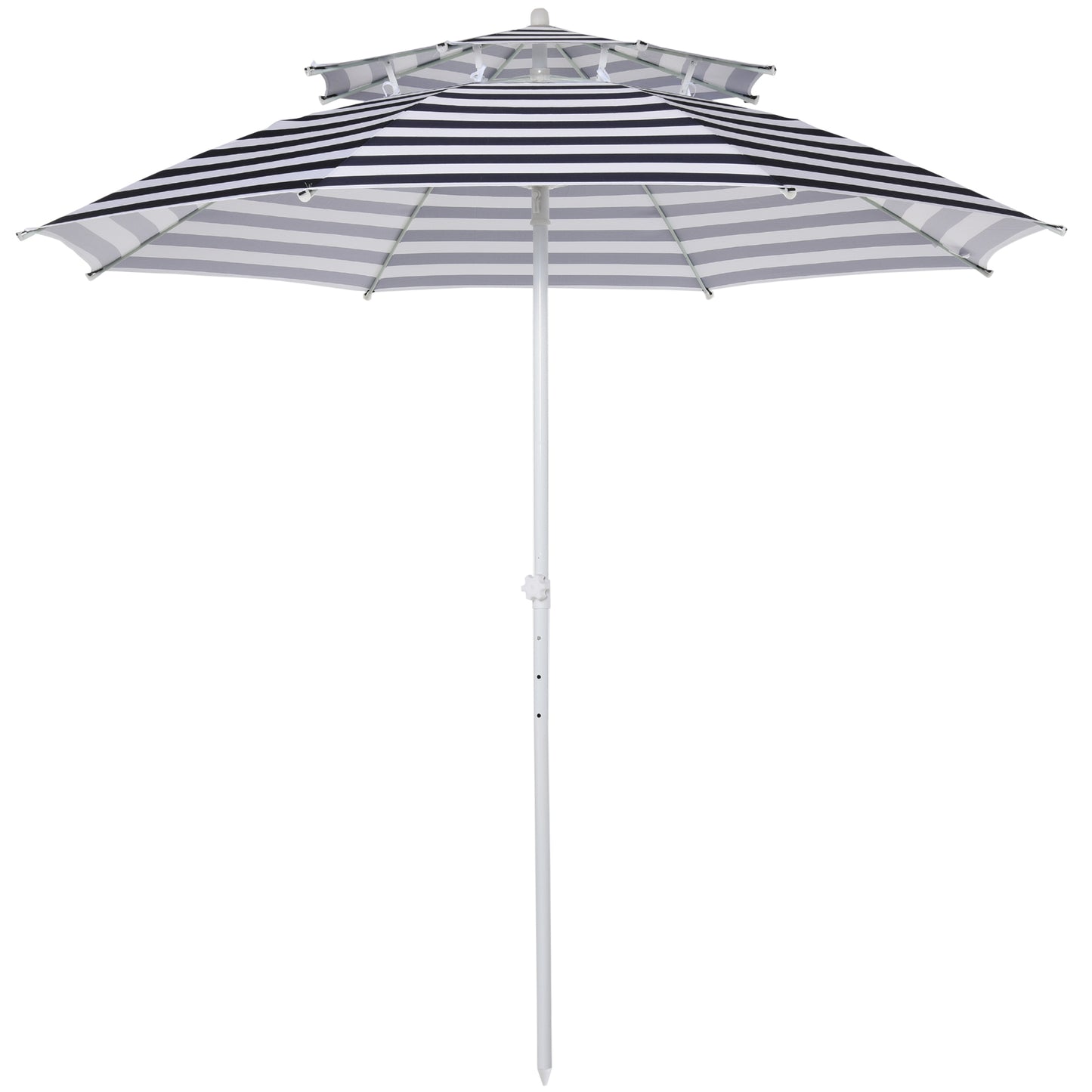 Outsunny Arc. 240cm Beach Umbrella Double-top Adjustable Height w/ Carry Bag Blue Stripe