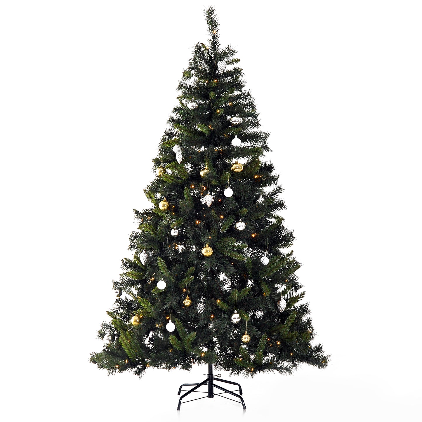 HOMCOM 6FT Pre-Lit Artificial Christmas Tree W/ Ornament, Metal Stand-Green