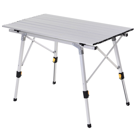 Outsunny 3FT Folding Aluminium Picnic Table Portable Camping Table Roll Up Top with Carrying Bag Silver