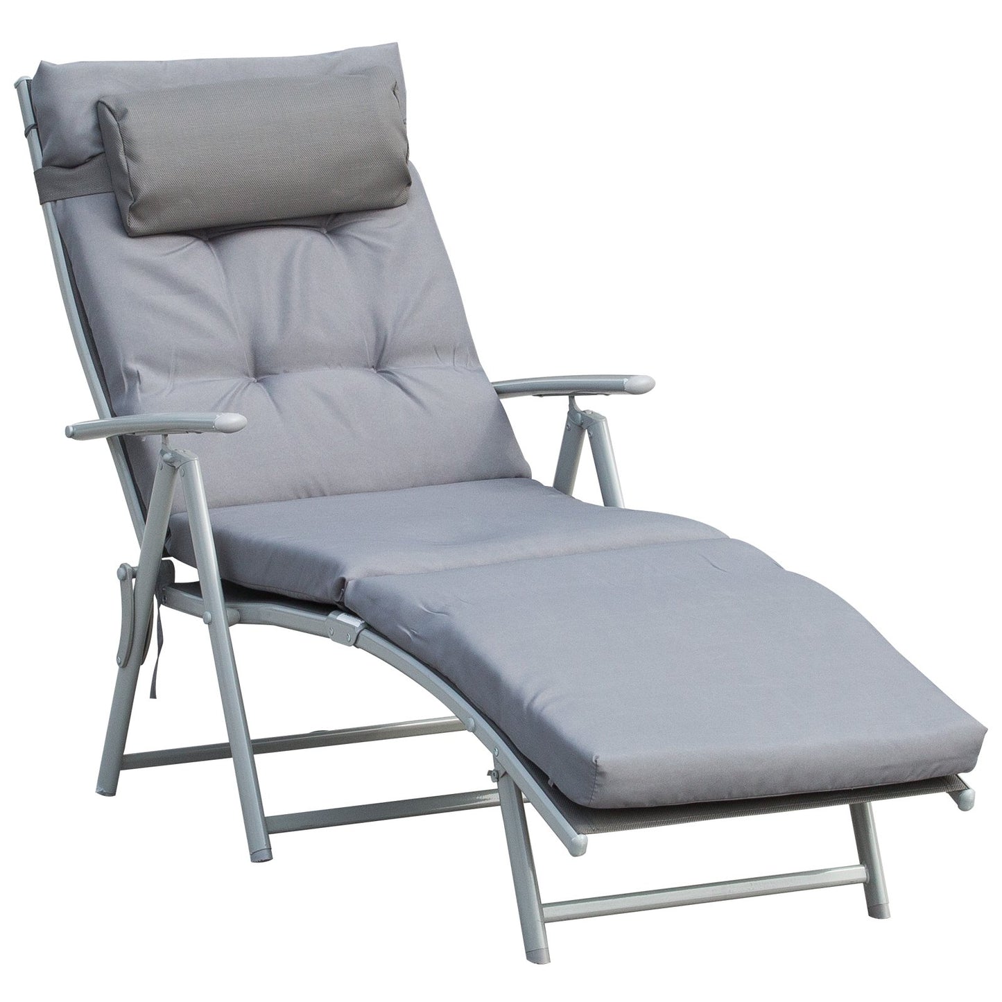 Folding Chaise Lounge Chair Adjustable Pool Beach Sun Lounger w/ Cushion Pillow