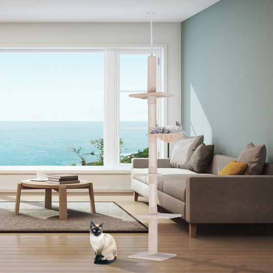 PawHut 230-260cm Cat Climbing Tree 5-Tier Kitty Activity Center Scratching Post