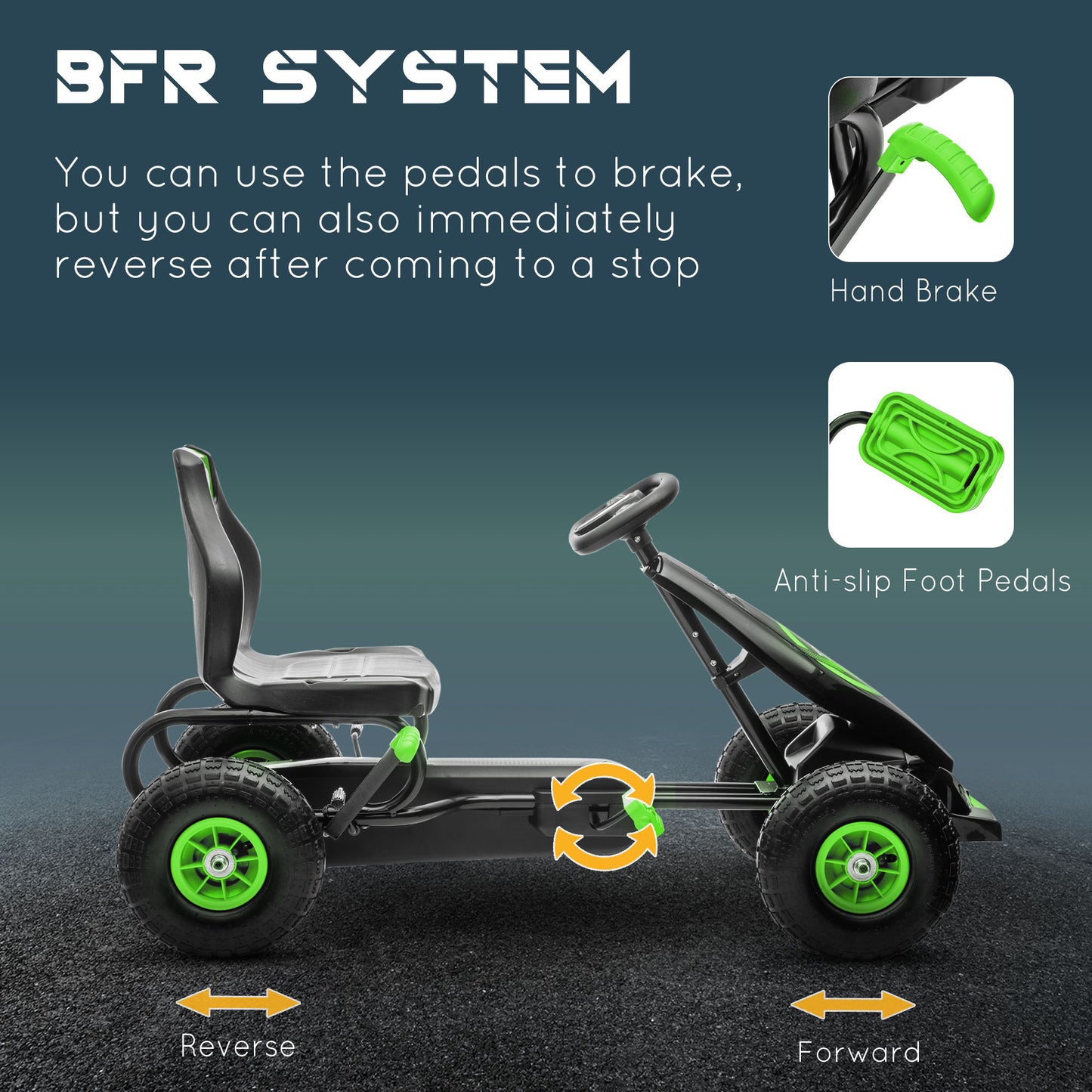 HOMCOM Children Pedal Go Kart, Racing Go Cart with Adjustable Seat, Inflatable Tyres, Shock Absorb, Handbrake, for Boys and Girls Ages 5-12, Green