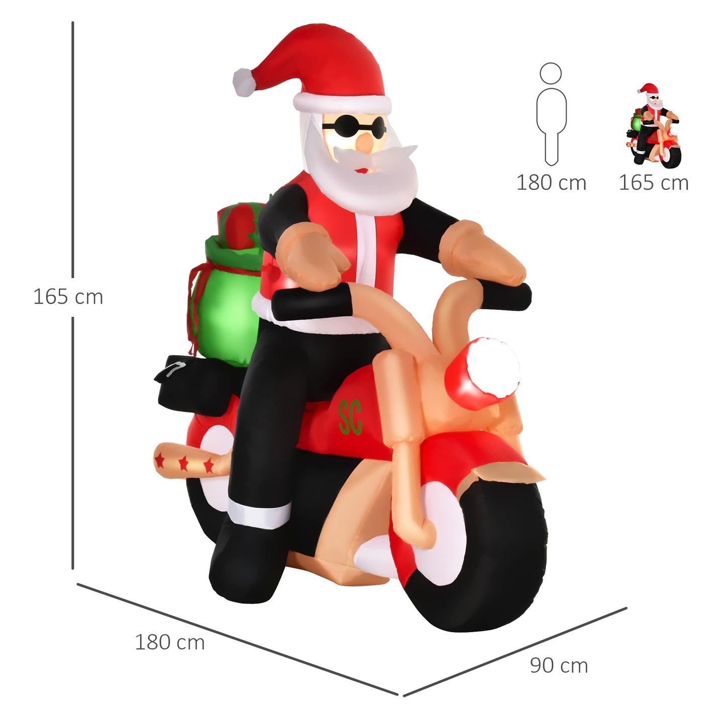 HOMCOM 5.5ft Inflatable Santa Claus Riding Motorcycle Christmas Decoration w/ LED Light