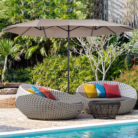 Outsunny 4.6m Double-Sided Patio Parasol Sun Umbrella-Tan