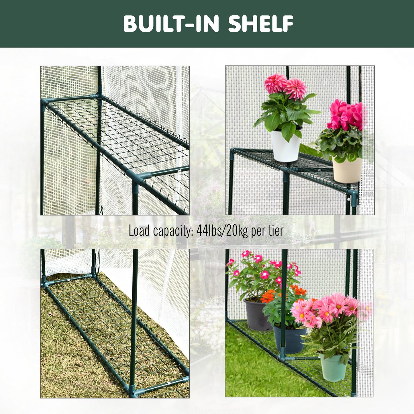 Outsunny Walk-In Greenhouse Tunnel Steel Frame Transparent PE 186x120x190cm