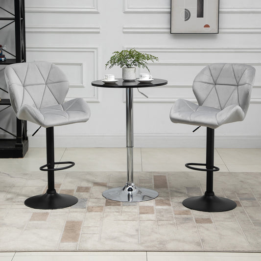 HOMCOM Bar Stool Set of 2 Fabric Adjustable Height Armless Counter Chairs Light Grey