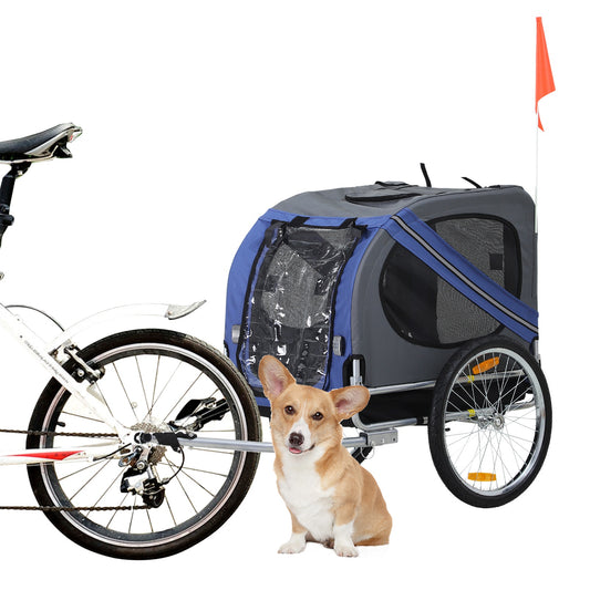 PawHut Dog Bike Trailer Foldable Pet Bike Carrier with Suspension- Blue
