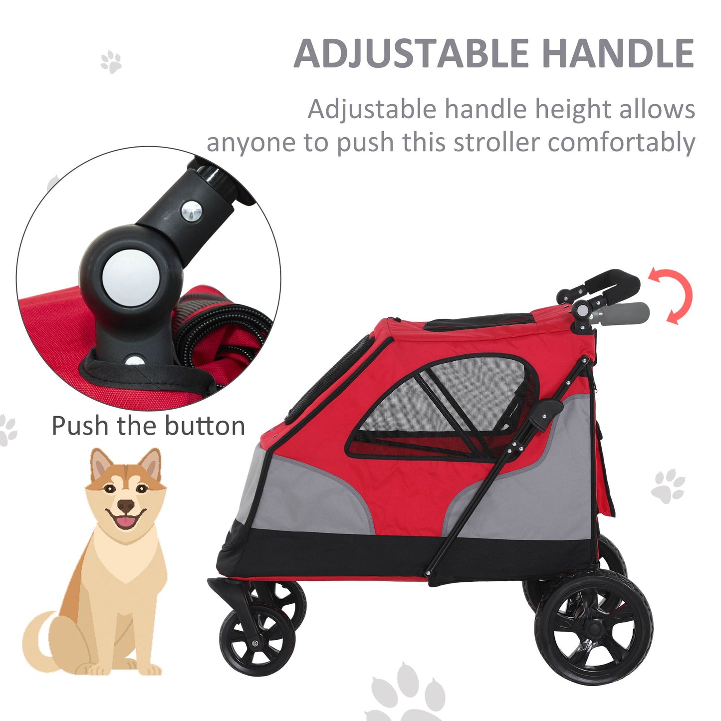 PawHut Pet Stroller Dog Foldable Travel Carriage with Adjustable Handle Red