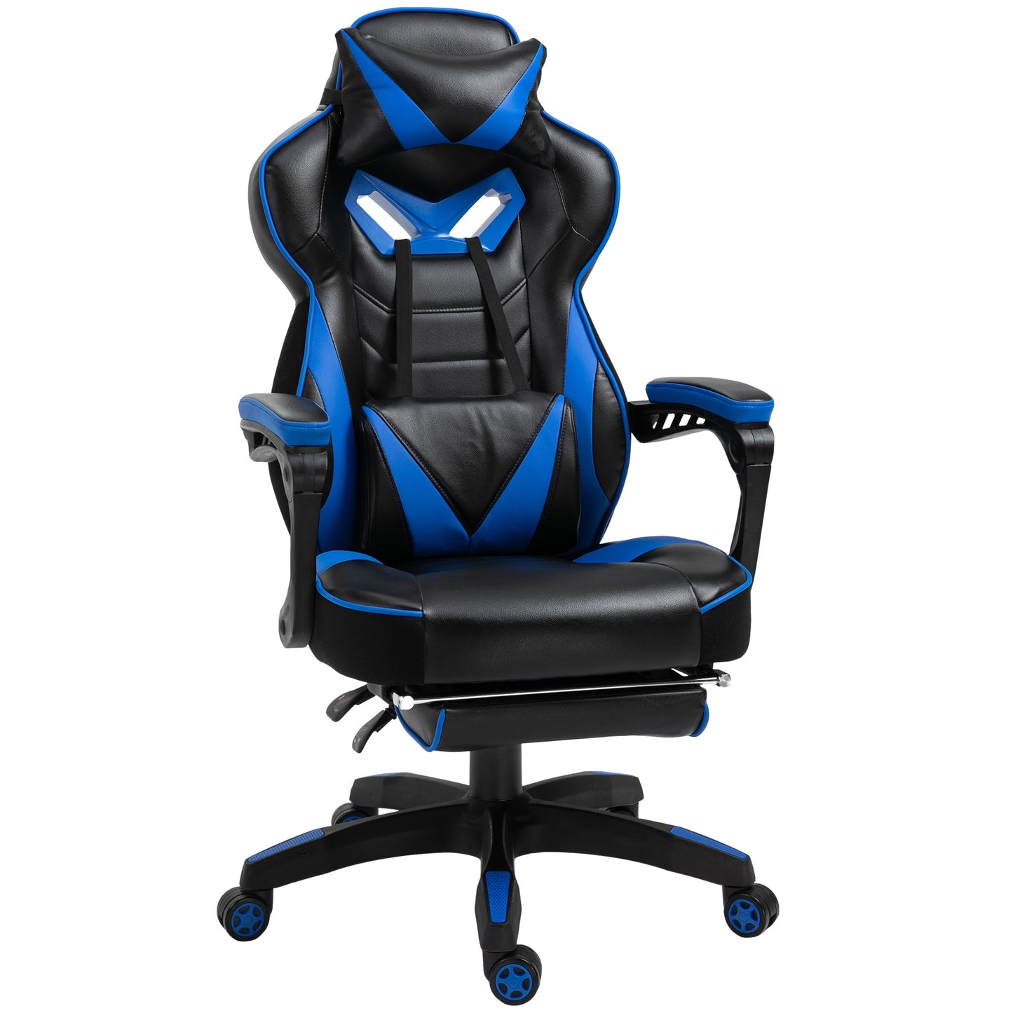 Vinsetto PU Leather Retractable Footrest Gaming Chair w/ Pillows Blue/Black