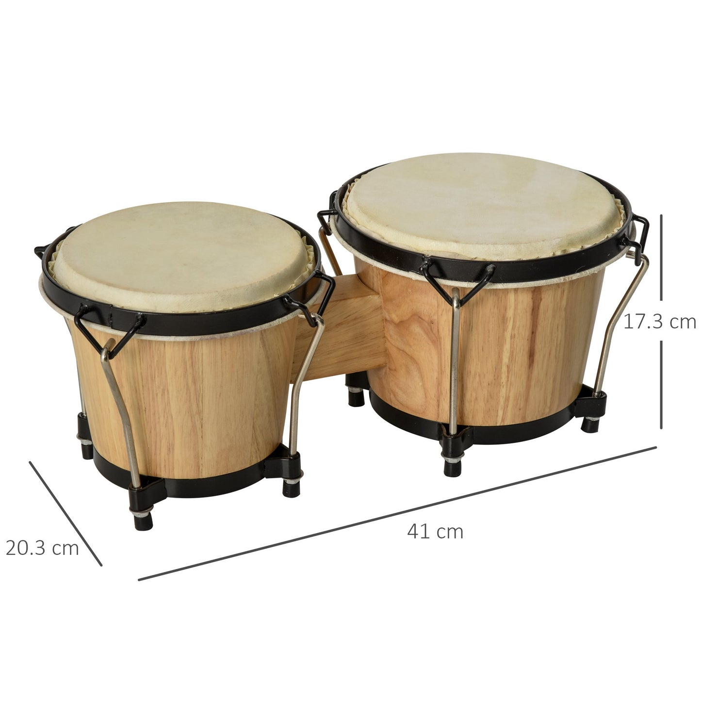 HOMCOM Sheepskin Bongo Drums w/ Tuning Wrench
