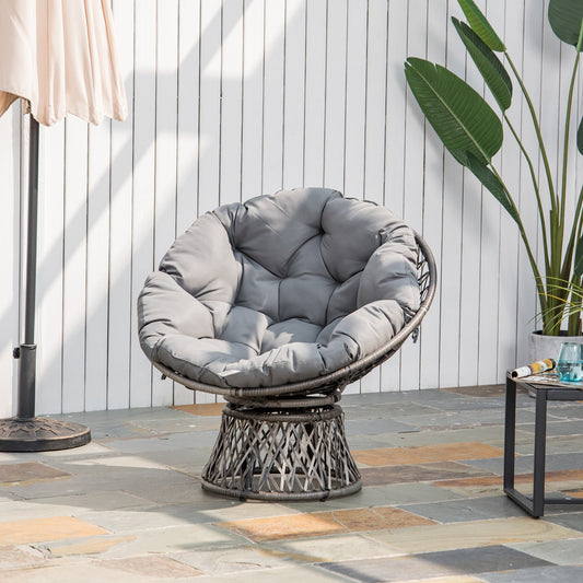 Outsunny 360° Swivel Rattan Papasan Moon Bowl Chair Round Lounge Garden Wicker Basket Seat with Padded Cushion Oversized for Outdoor Indoor