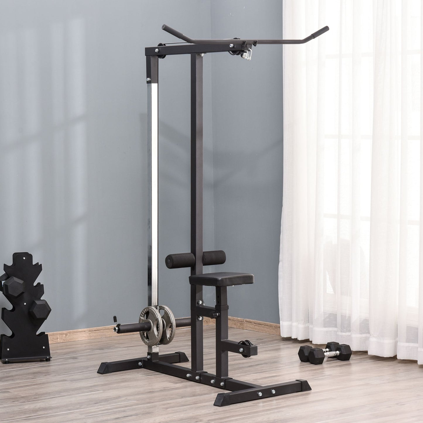 HOMCOM Exercise Pulley Machine Power Tower with Adjustable Seat Cable Positions