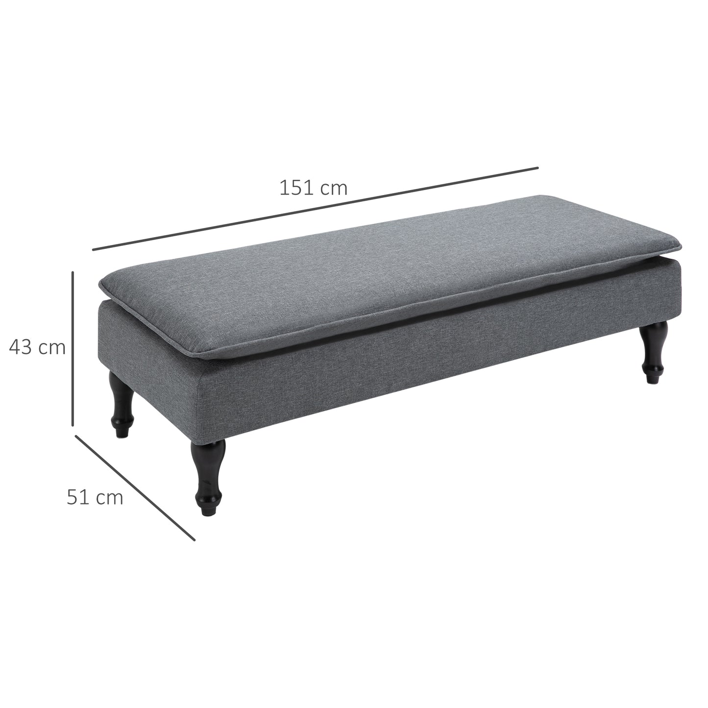 HOMCOM Footstool Ottoman Bed-End Bench Upholstered Linen-Touch Fabric Stool Footrest