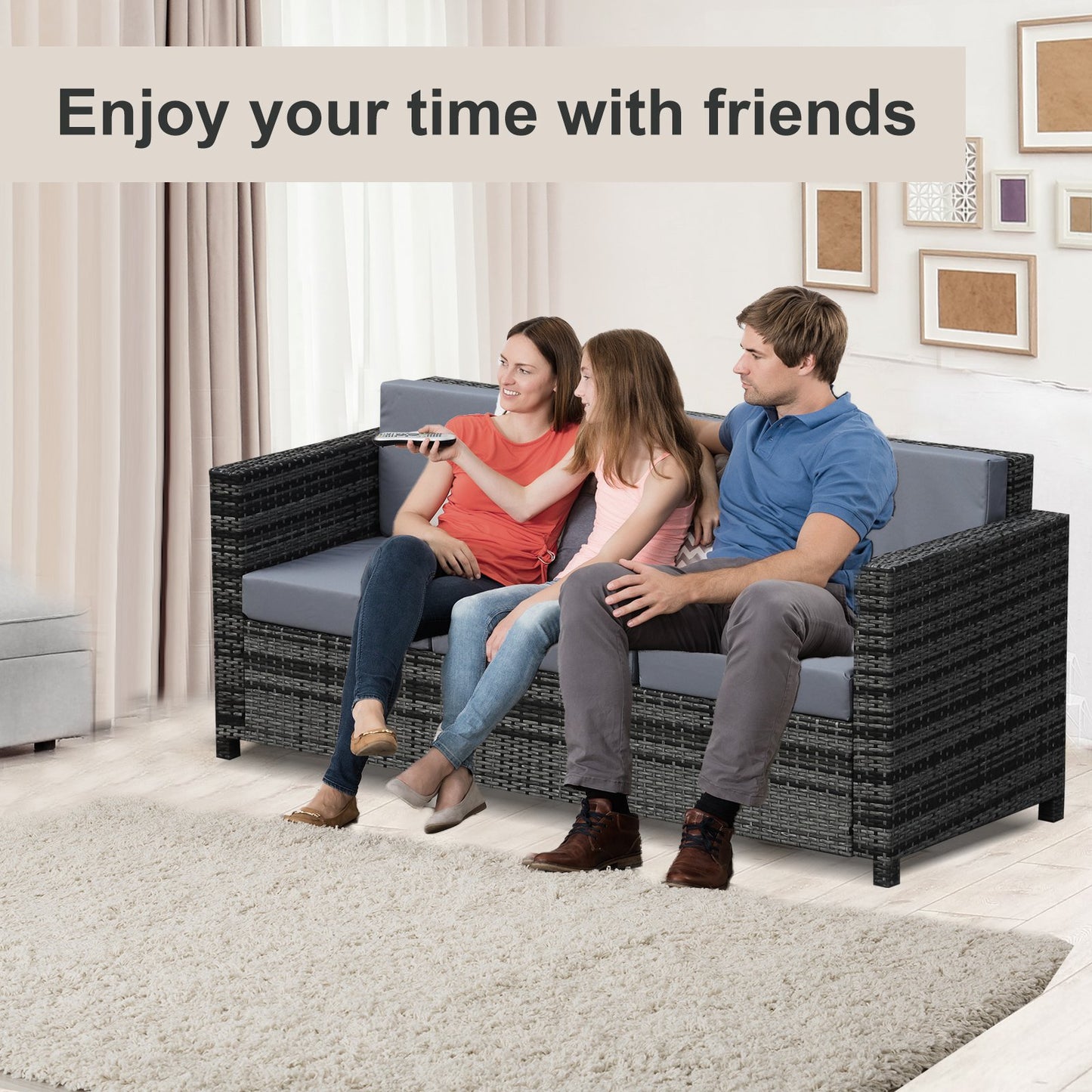 Outsunny 3-Seater Weather Resistant Outdoor Garden Rattan Sofa Grey