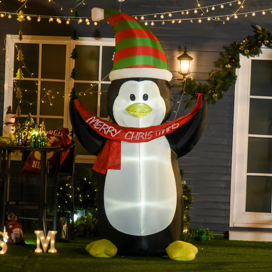 HOMCOM 2.4m LED Polyester Outdoor Christmas Inflatable Penguin