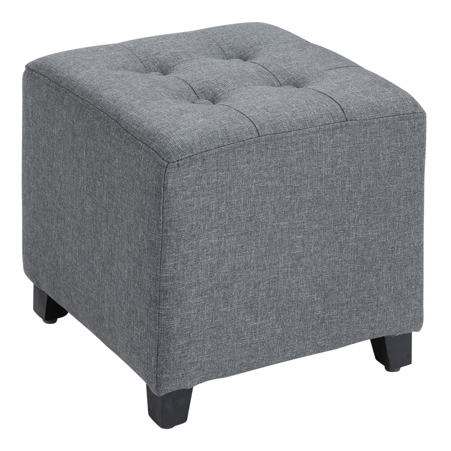 HOMCOM Footstool Ottoman Tufted Ottoman Coffee Table Linen-Touch Fabric Footrest-Grey