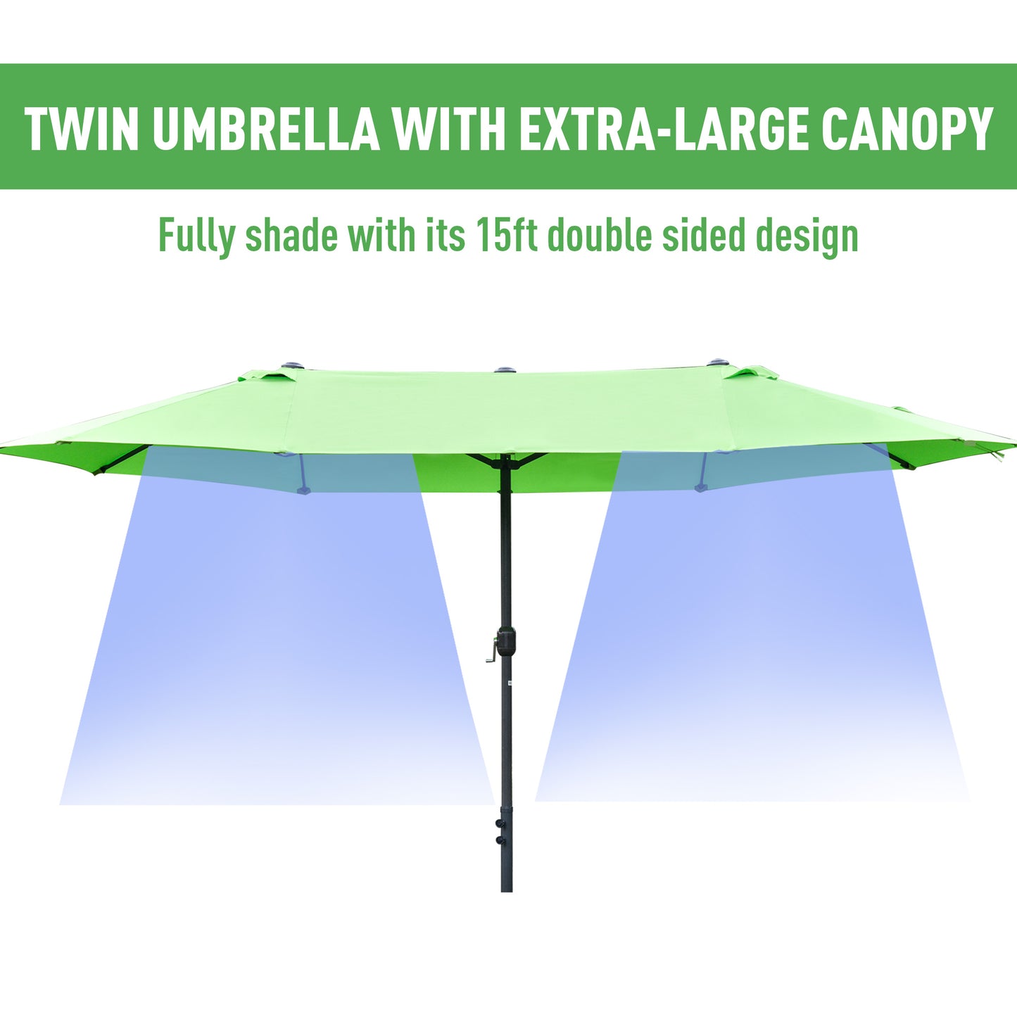 Outsunny 4.6M Sun Umbrella Canopy Double-sided Crank Sun Shade w/ Cross Base Green