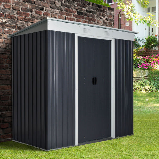 Outsunny 3.6 x 7.1ft Corrugated Steel Sliding Door Garden Shed - Grey