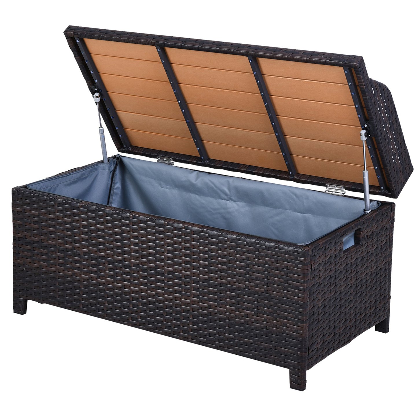 Outsunny PE Rattan Bench Patio Wicker Storage Basket Seat Furniture, 102Lx51Wx51H cm-Mixed Brown