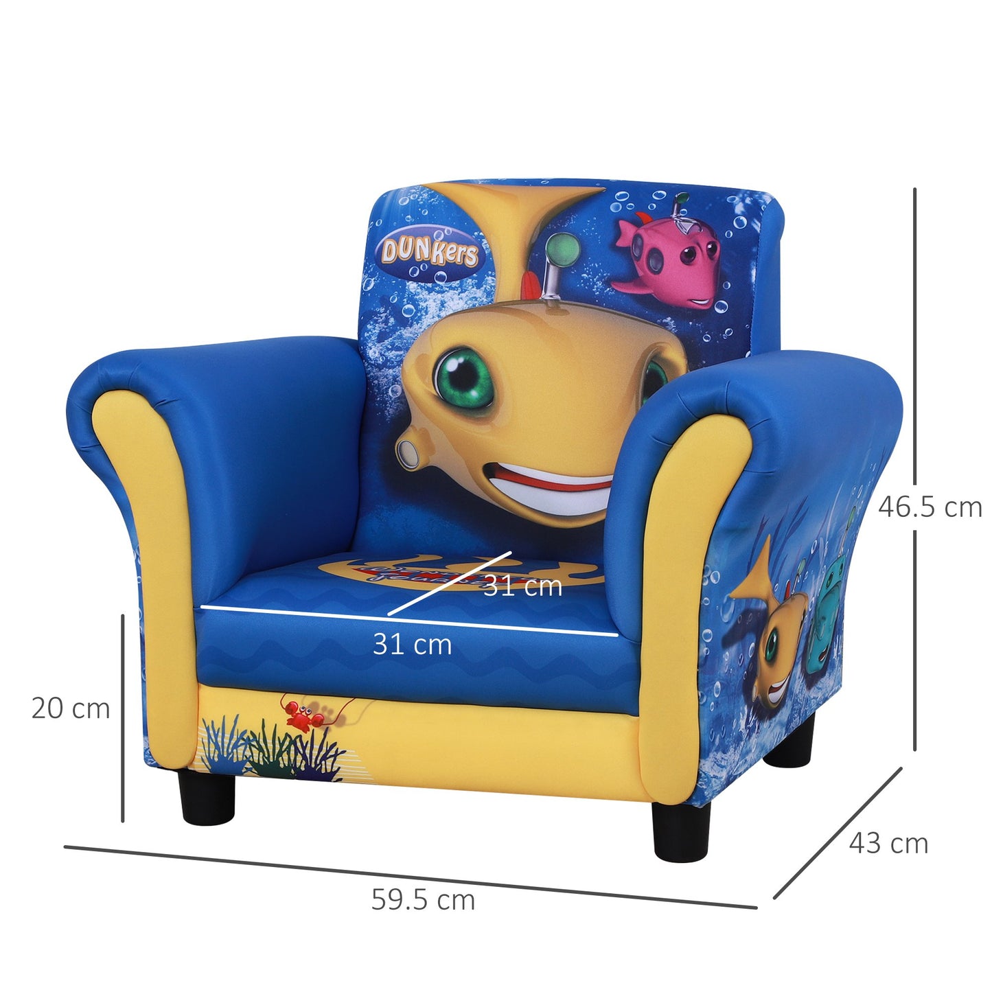 HOMCOM Kids Polyester Upholstered Under-the-Sea Armchair Blue/Yellow