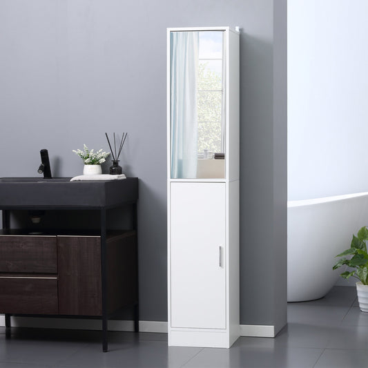 kleankin Tall Mirrored Bathroom Cabinet Bathroom Storage Cupboard Tallboy Unit White