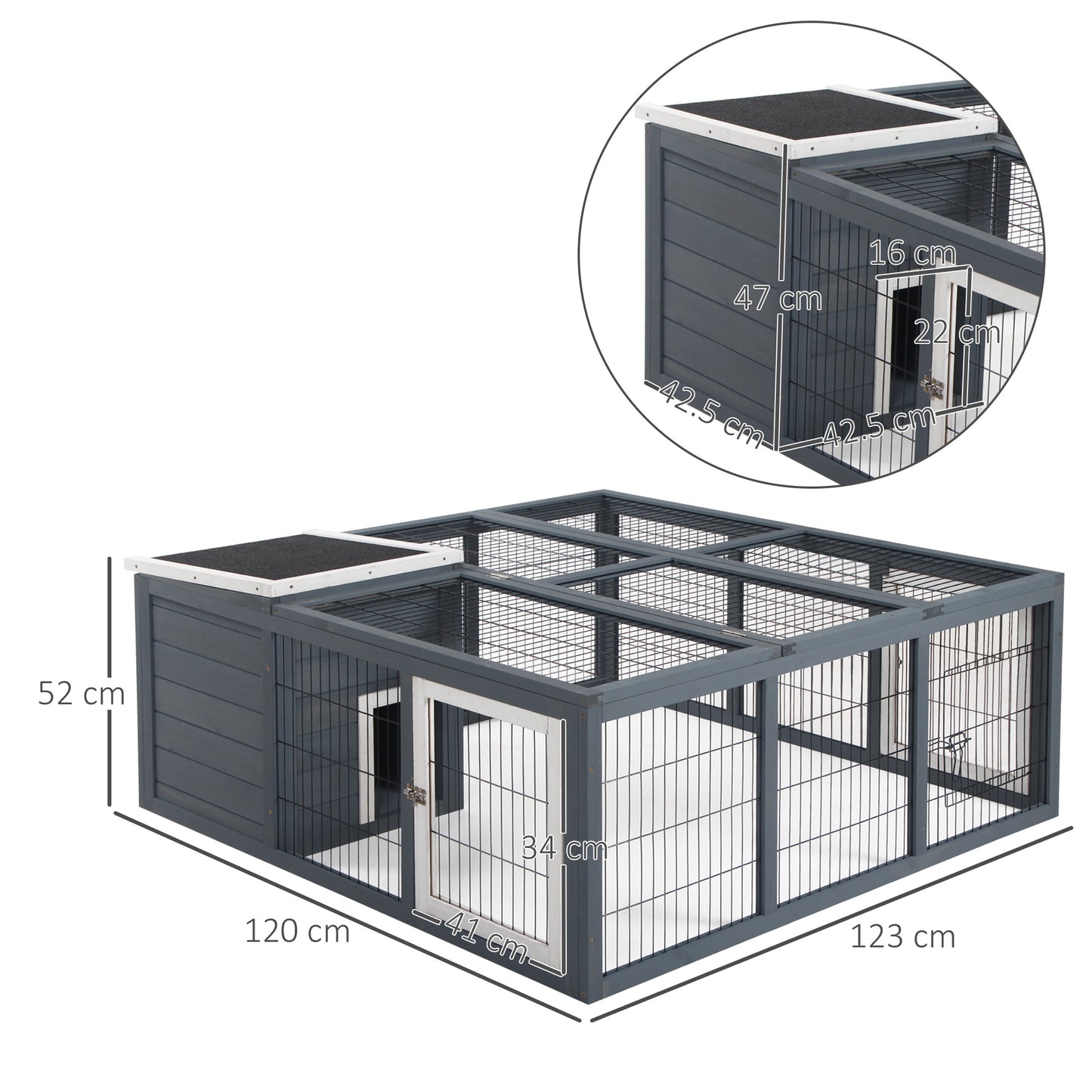 PawHut Rabbit Hutch Small Animal Guinea Pig House with Openable Main House & Run Roof