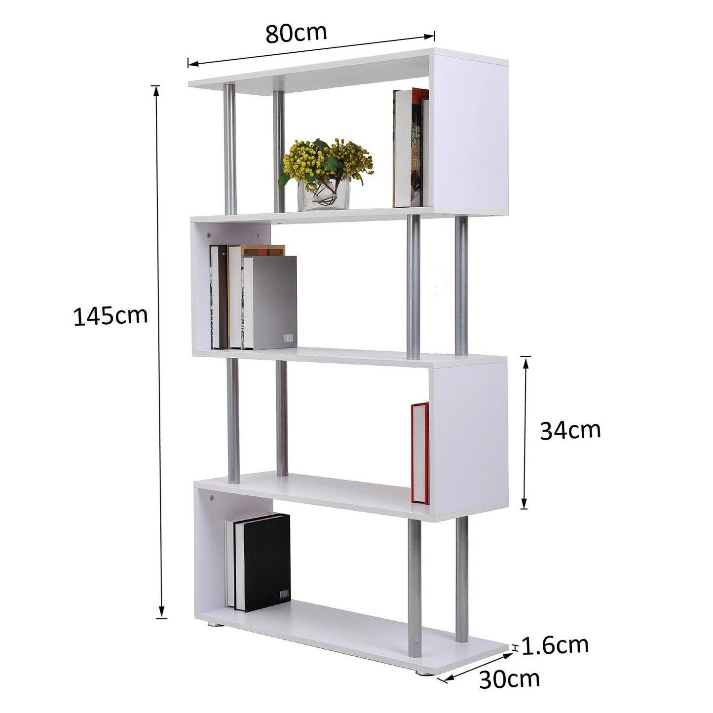 HOMCOM Wooden S Shape Storage Unit Bookshelf-White