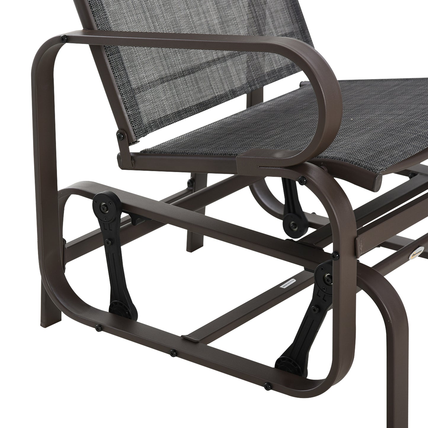 Outsunny Metal Frame Outdoor Textilene Rocking Chair Set w/ Tea Table Brown