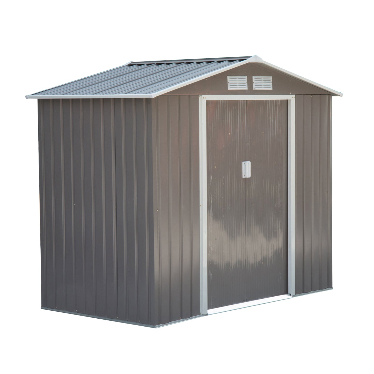 Outsunny 7ft x 4ft Lockable Metal Garden Storage Shed Storage w/ Air Vents Grey