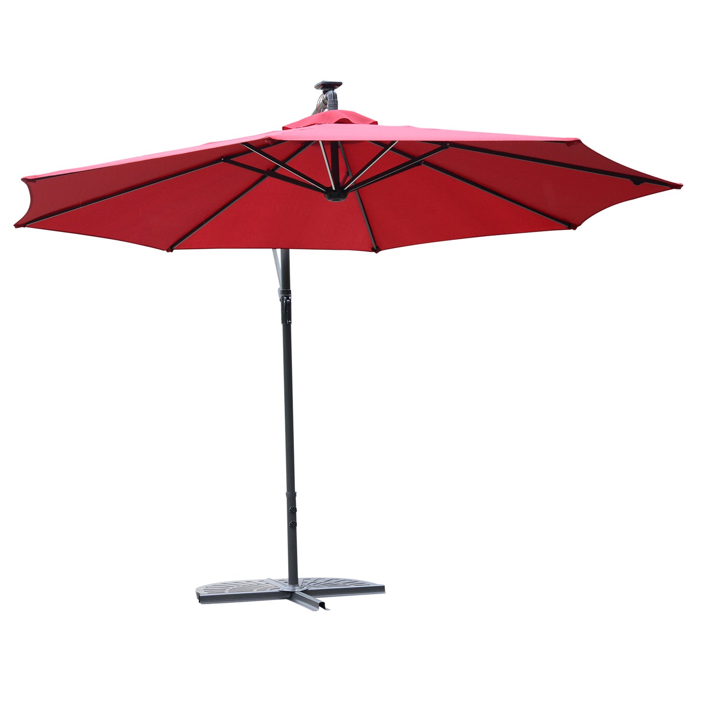 Outsunny Umbrella Parasol W/Solar Powered LED strips, Φ2.95x2.45H m-Wine Red