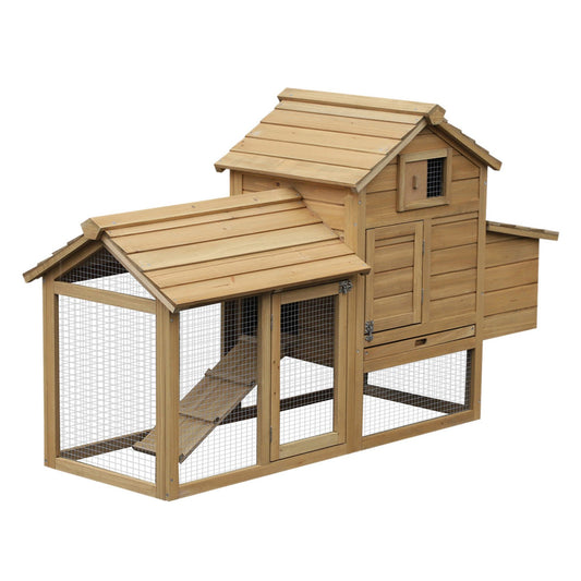 PawHut Chicken Coop, Fir Wood, 150.5Lx54Wx87H cm-Natural Wood Colour