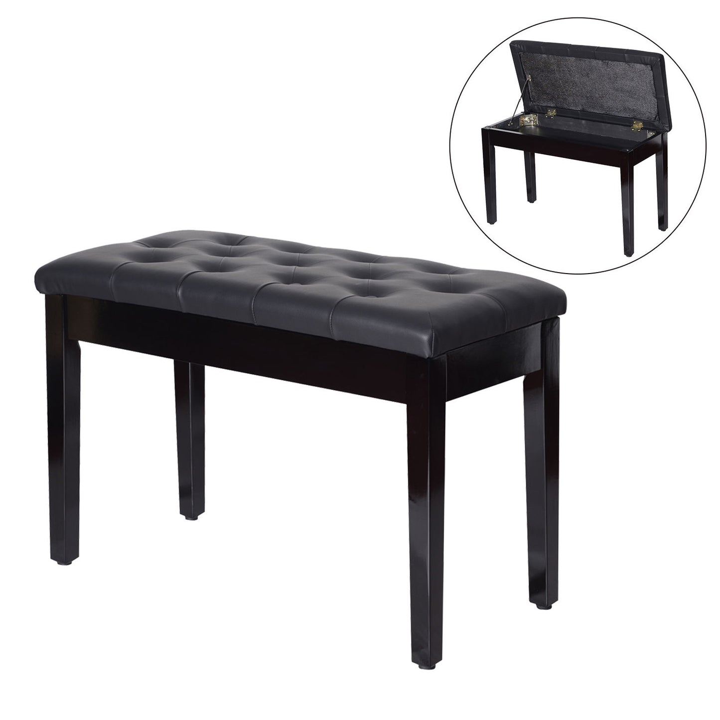 HOMCOM Piano Bench FauxLeather Stool Storage Bench, size ( 76x36x50cm)-Black