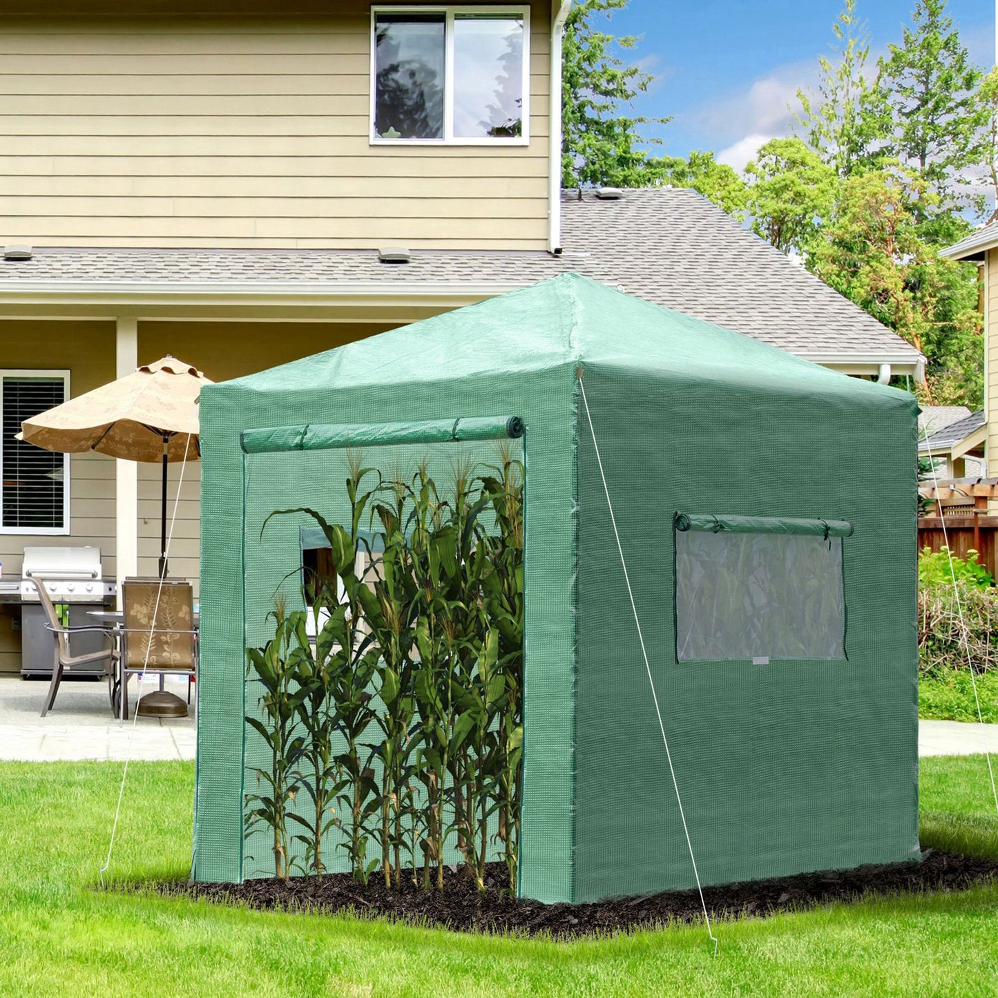 Outsunny Portable Walk in Greenhouse with Roll-up Door Windows Outdoor Foldable 2 x 2 x 2m