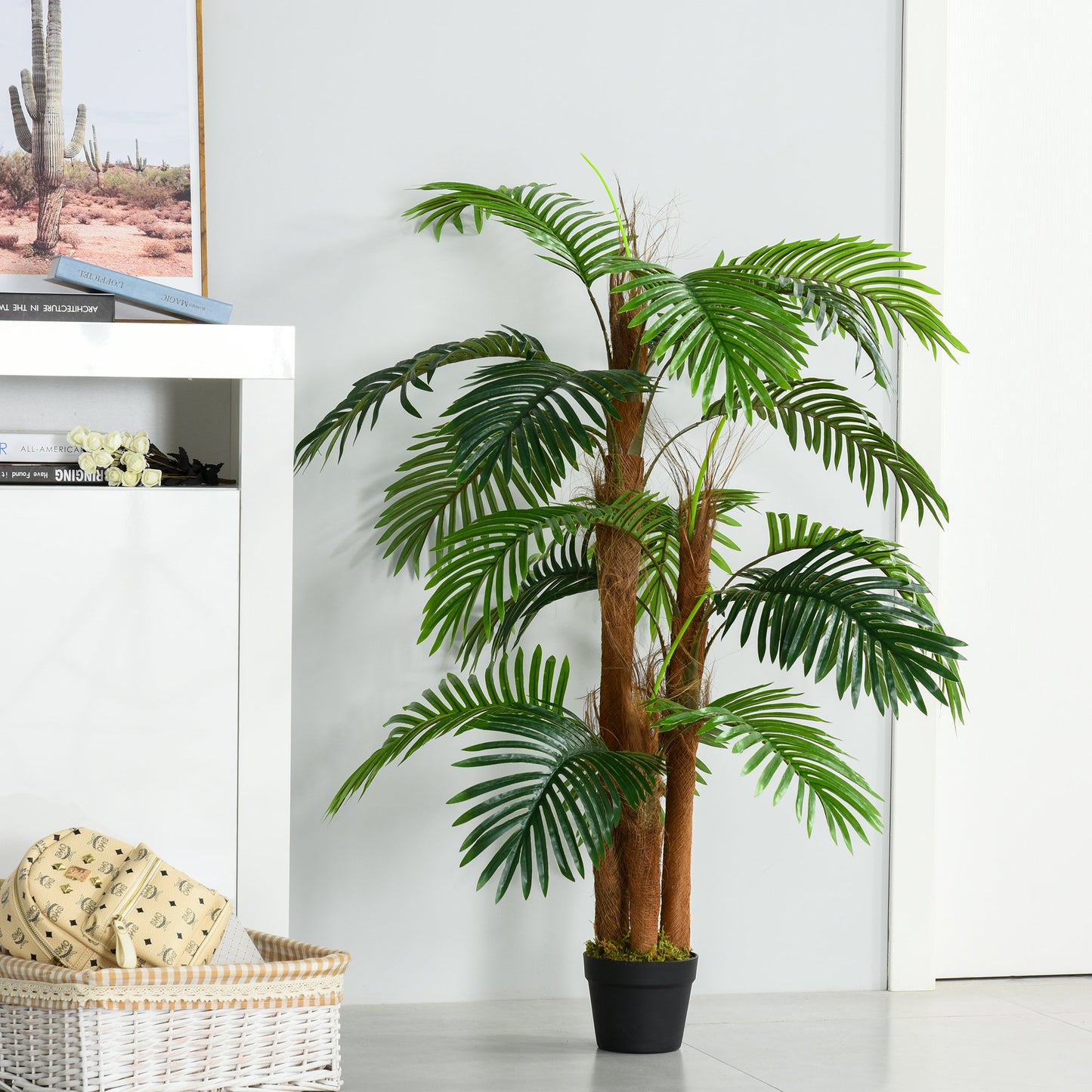 Outsunny 120cm/4FT Artificial Palm Tree Decorative Plant  w/ 19 Leaves Nursery Pot Fake Plastic Indoor Outdoor Greenery Home Office Décor