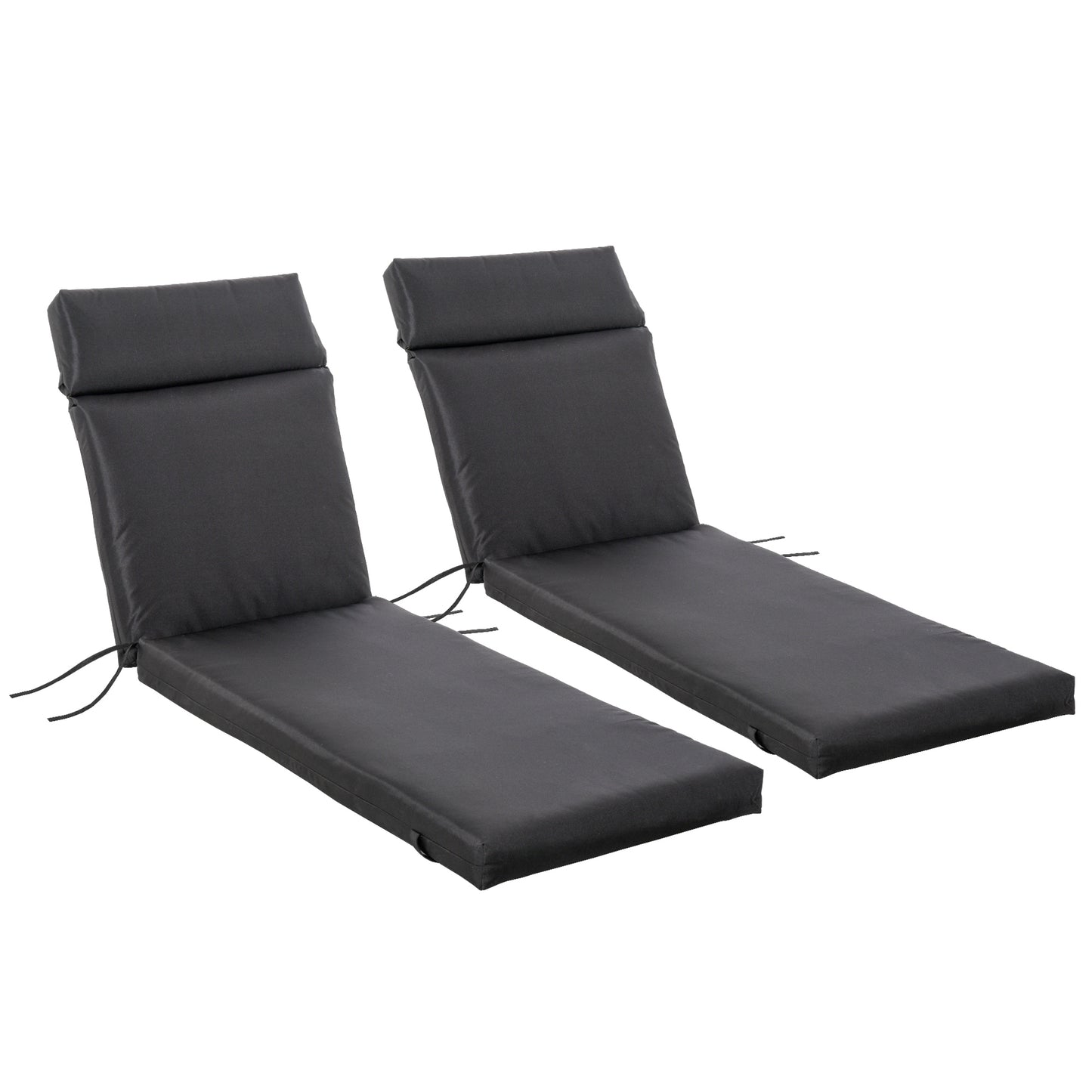 Outsunny Set of 2 Sun Lounger Cushion Non-Slip Seat Pads for Indoor Outdoor Black