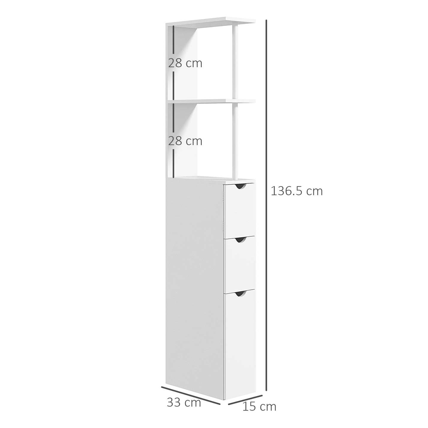 kleankin Slim Bathroom Storage Cabinet with Drawers Tall Bathroom Cupboard with 2Tier Shelf White