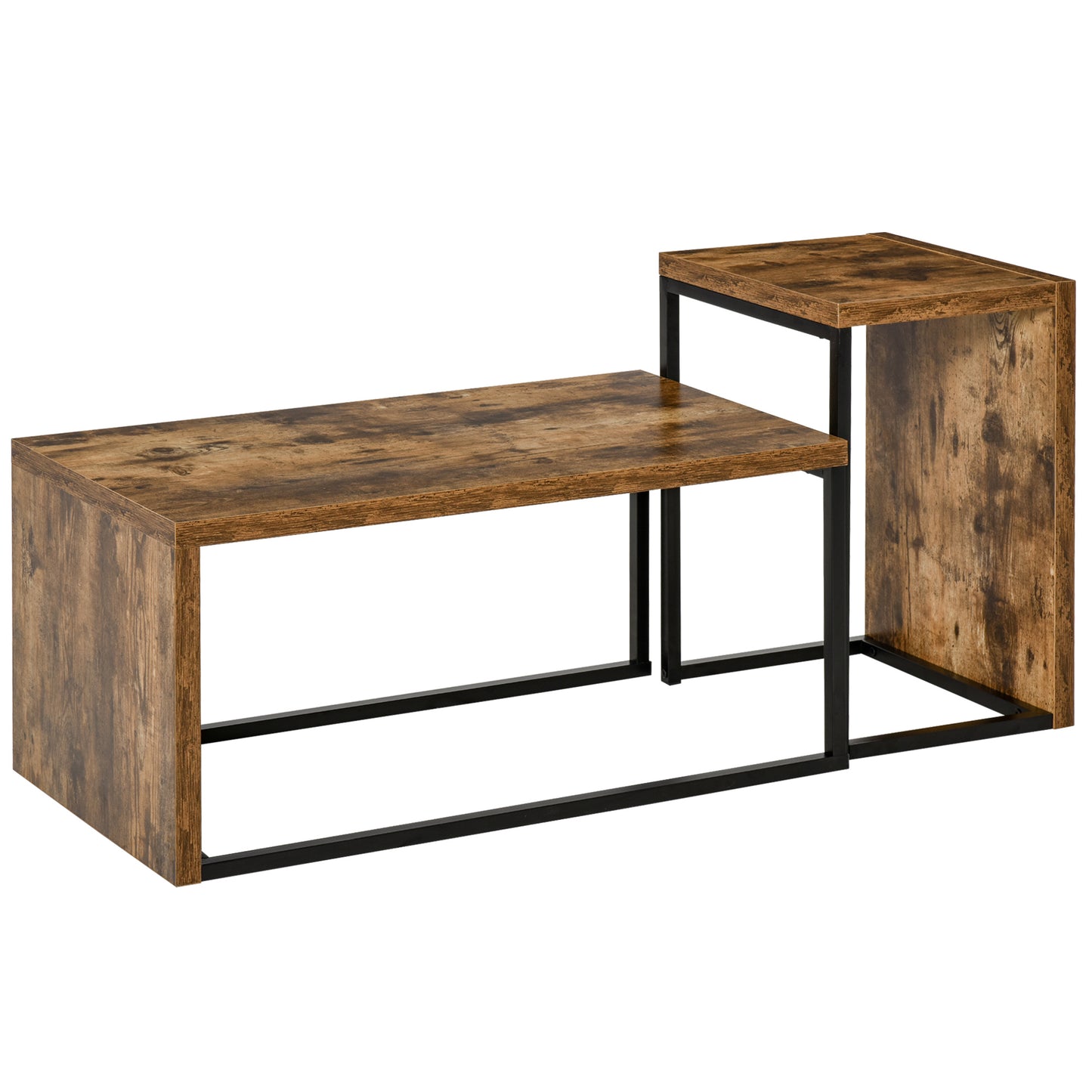 HOMCOM 2 Pieces Coffee Tables Set Industrial Style Side Table Living Room Bedroom