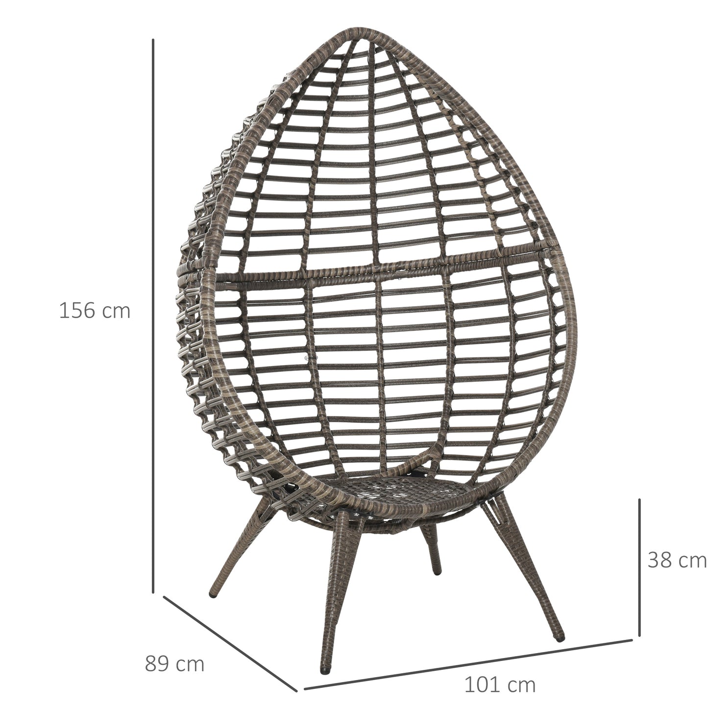 Outsunny eardop PE Wicker Rattan Chair w/ Thick Cushions 4 Legs Outdoor Seat Egg Garden