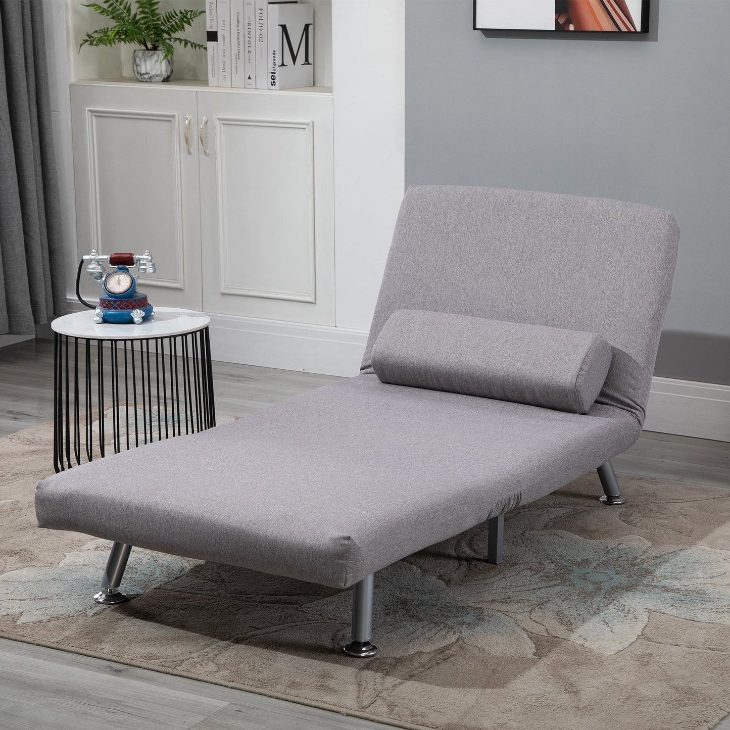 HOMCOM Linen Upholstered Elevated Single Sofa Bed Grey